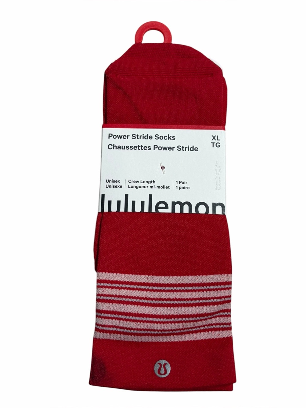NWT Lululemon Power Stride Socks *Crew Length (Oxford Red Stripe) Size XL